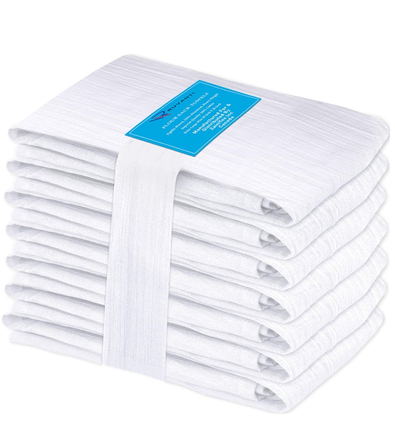 RUVANTI Flour Sack Towels 6 Pack 28x28 Inch, 100% Cotton Tea Towel, Reusable, Machine Washable, Absorbent BarTowels - Dish Cloth Perfect for Drying Dishes & Cleaning - White - Image 1